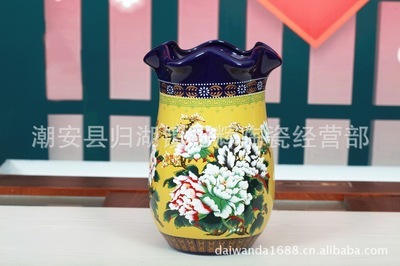 黃底牡丹圖喜慶陶瓷花瓶 家居擺設中的藝術與文化